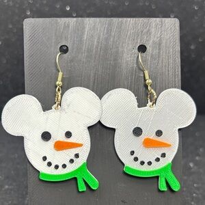 Snowman Earrings with Green Scarf & Gold Hooks
